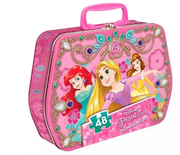 Lonchera Metalica Con Rompecabezas 48pzs Princesas De Disney